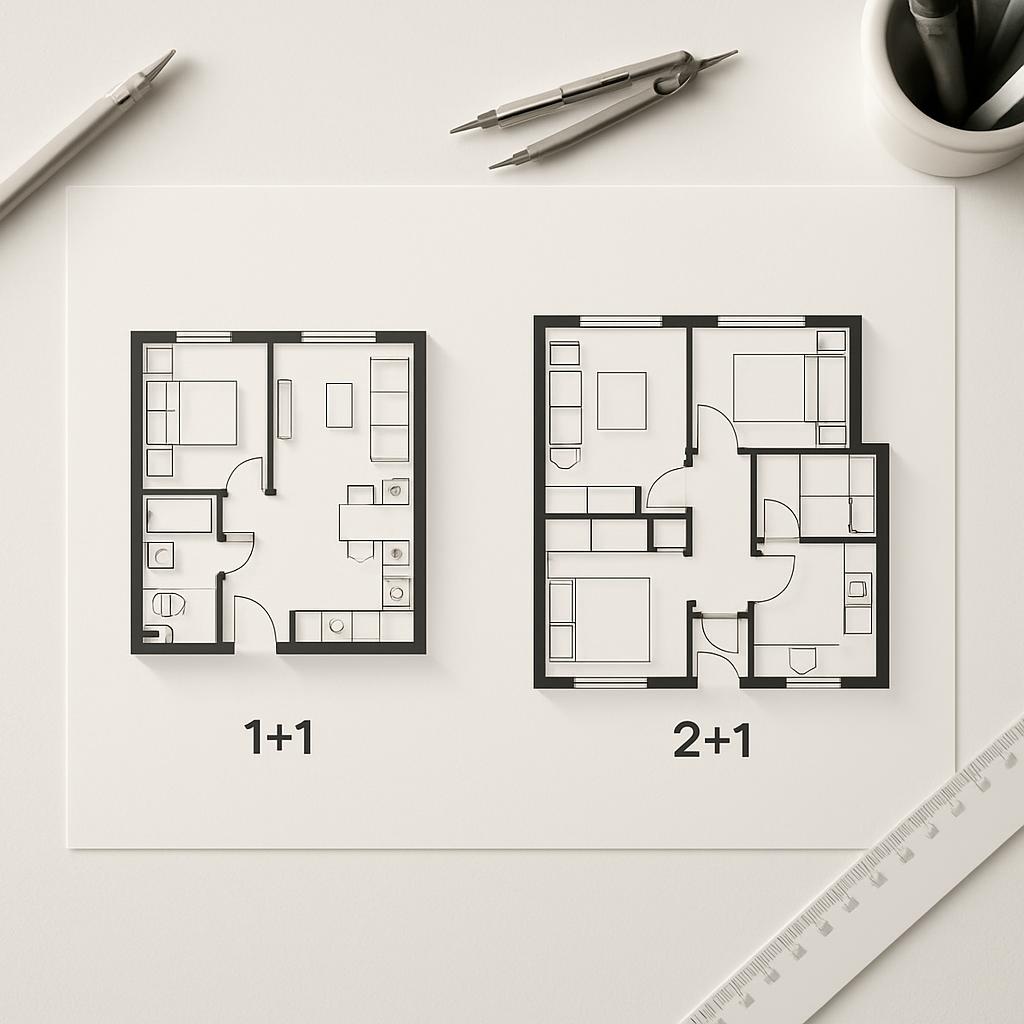 This infographic consists of a simple blackandwhite floorplan image that features adjacent two-bedroom units.